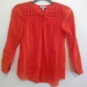 J. Crew Embroidered Gauze Top in Coral